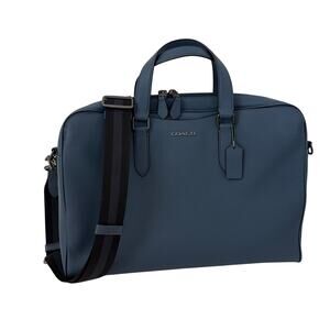 Coach Graham Structured Briefcase Laptop Business Bag Blue Leather